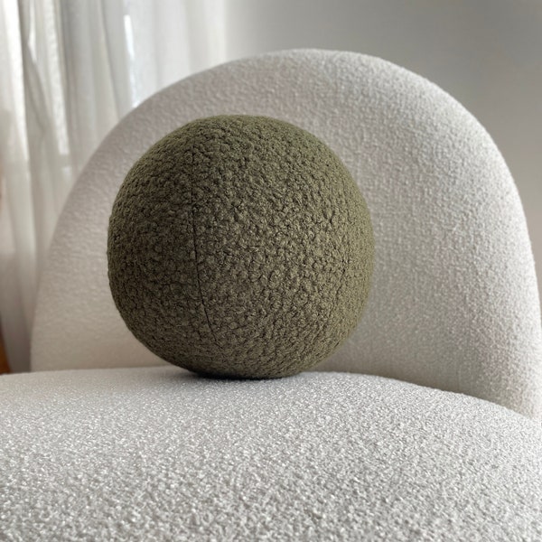 Olive Green New Boucle Ball Pillow,Teddy Ball Cushion,Best seller,Home Decor,modern minimalist, sale, scandinavian