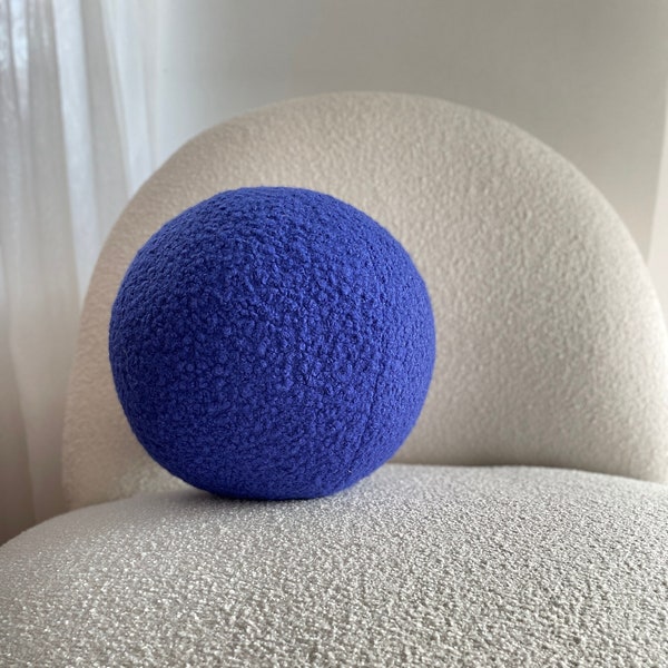 Boucle Ball Decorative Pillow, Teddy Ball Cushion,Best seller Home Decor, modern minimalism, Azure, Indigo, Blue, Admiral blue