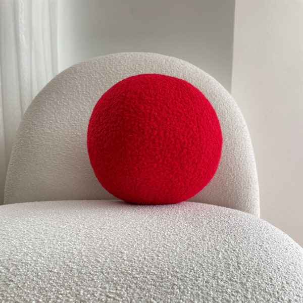 Boucle Sphere Cushion, Red Decorative Pillow, Merry Christmas, Teddy Ball Cushion,Best seller Home Decor, modern minimalism, fluffy