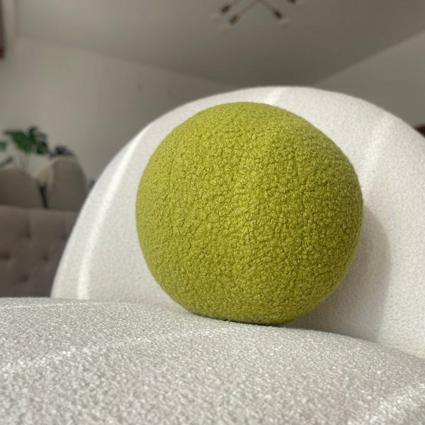 Coussin décoratif boule bouclé vert jaune, coussin boule en peluche, Best-seller, décoration d'intérieur, minimalisme moderne, moelleux, scandinave, vert pomme