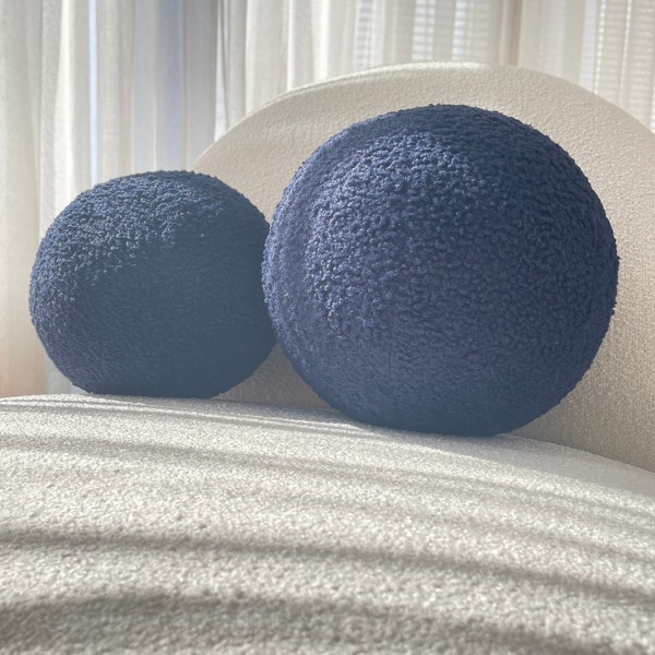 Navy Blue Boucle Ball Decorative Pillow, Teddy Ball Cushion,Best seller Home Decor,modern minimalism, fluffy