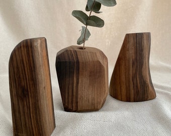 Handmade Walnut Wood Vase: Wabi Sabi Japandi Geometric Decor