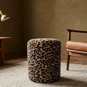 Leopard Boucle Ottoman, Cheetah Print Footstool
