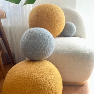 Boucle Mustard Ball Decorative Pillow, Teddy Ball Cushion,Best seller Home Decor,Round Throw Ball Pillow,teddy ball pillow,fluffy pillow