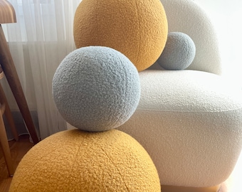Handmade Boucle Ball Pillow: Mustard Teddy Round Cushion