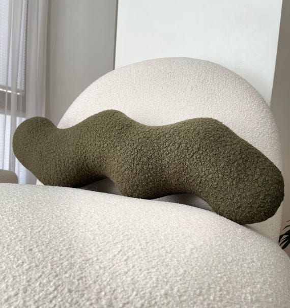 Olive Green Wavy Boucle Decorative Pillow – Modern Accent Cushion in Multiple Colors for Contemporary Home Decor
