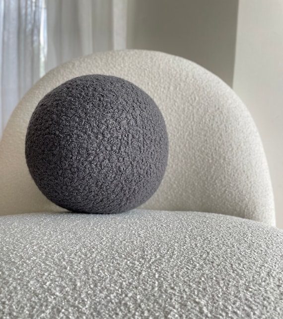 Boucle Ball Decorative Pillow, Teddy Ball Cushion,Best seller Home Decor, modern minimalism, dark gray, smoke color, Cracked Pepper color