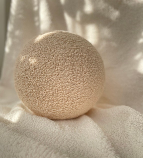 Soft Beige Boucle Ball Pillow,Teddy Cushion,Best seller,Home Decor, modern minimalist, sale, Scandinavian