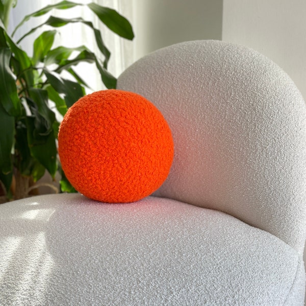 Orange Boucle Ball Decorative Pillow, Teddy Ball Cushion,Best seller ,Trick or treat, fluffy,Orange, pumpkin