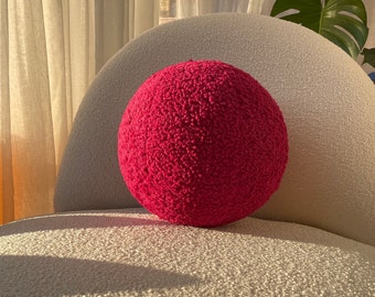 Magenta New Boucle Pillow, Ball Decorative Pillow, Modern Minimalist, Teddy Ball Cushion,Best seller  Home Decor, pink pillow