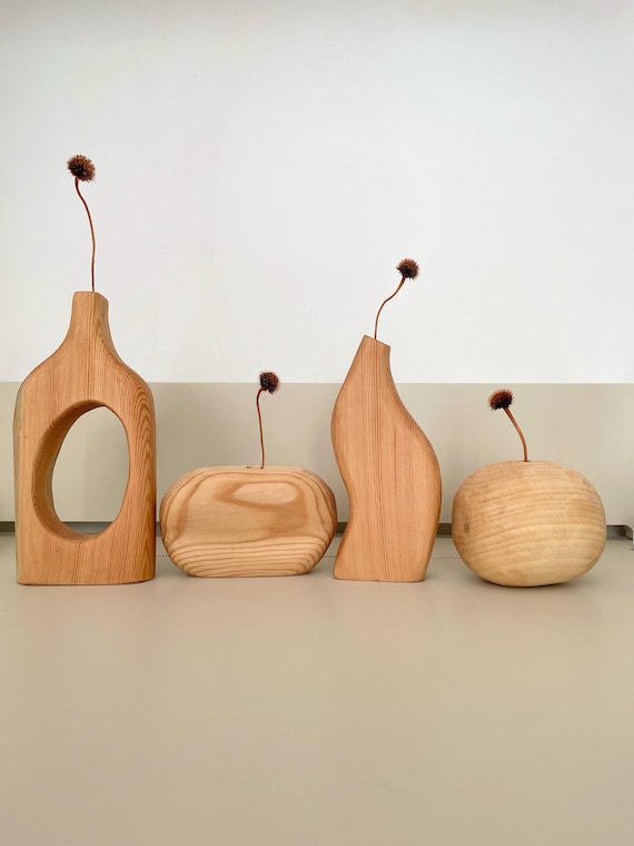 Wooden Vase- Wabi Sabi- Japandi- Geometric Vase- Minimalist Decorative Vase- Dried Flower Vase- Ash Tree Vase-Unique Natural Elegance