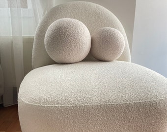 Boucle Ball Pillow: Light Beige Teddy Round Throw Cushion