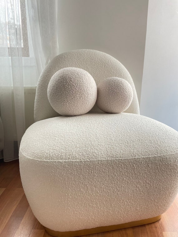 Boucle Light Beige Ball Decorative Pillow, Modern Minimalist, Teddy Ball Cushion,Best seller  Home Decor,Round Throw, Cannoli Cream