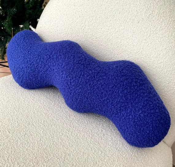 Blue Wavy Boucle Decorative Pillow – Modern Accent Cushion in Multiple Colors for Contemporary Home Decor-Royal Admiral Blue