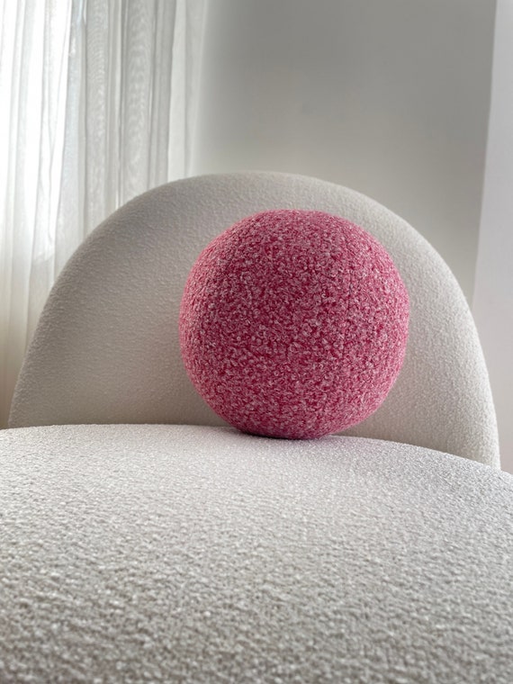 Burgundy-White Melange, Boucle Ball Decorative Pillow, Teddy Ball Cushion, Home Decor, Cozy Eclectic