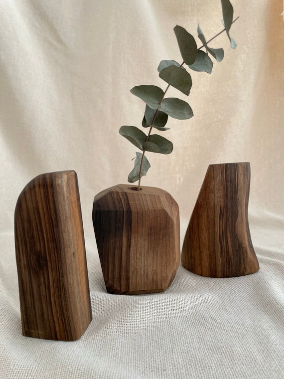 Wooden Vase- Wabi Sabi- Japandi- Geometric Vase- One Of A Kind- Dried Flower Vase- Walnut Wood Vase-Unique Wood Artistry