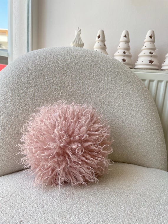 Pink Luxurious Faux Lamb fur Ball Pillows- Tibetan Lamb - Boho- Chic