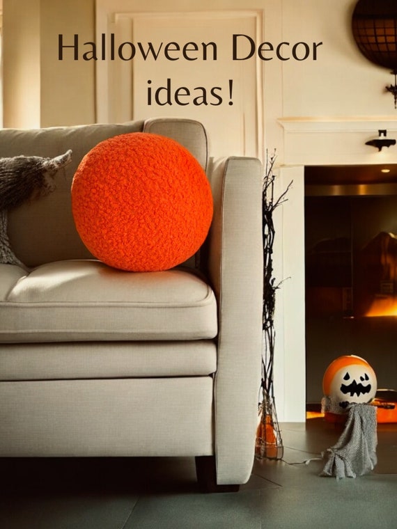 Orange Boucle Ball Decorative Pillow, Teddy Ball Cushion,Best seller ,Trick or treat, fluffy,Orange, pumpkin