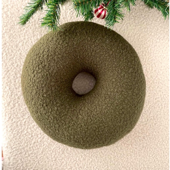 Boucle Donut Pillow: Round Teddy Cushion, Modern Home Decor, Olive Green