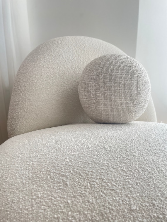 Ball Decorative Pillow,Ecru-white tweed with gold thread detail, Sphere Cushion,Best seller Home Decor, modern minimalism, cozy