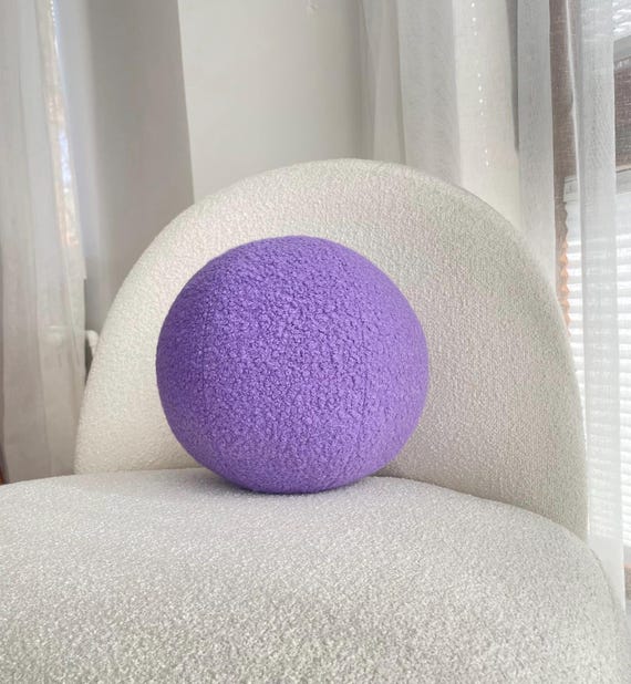 Lavender Bouclé Ball Pillow – Modern Aesthetic Round Cushion – Summer Home Decor Accent