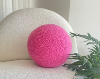 Pink Boucle Ball Decorative Pillow, Teddy Ball Cushion,Best seller Home Decor,modern minimalism, fluffy, scandinavian