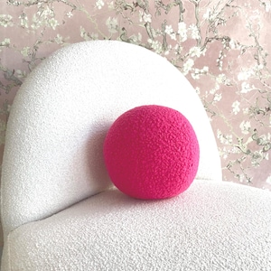 Pink Boucle Ball Pillow: Modern Scandinavian Home Decor
