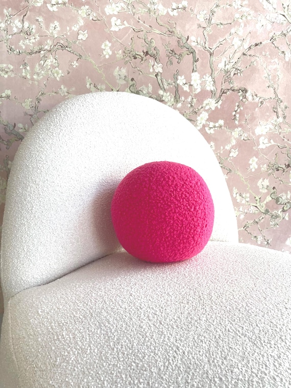 Pink Boucle Ball Pillow: Modern Scandinavian Home Decor