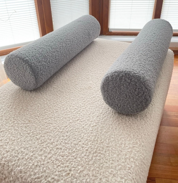 Boucle Grey Bolster Pillow-Cozy -Best seller - Long Cushion - Lumbar -cylinder roll