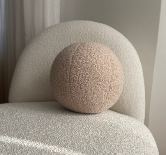 Beige Boucle Ball Decorative Pillow-Teddy Ball Cushion-Home Decor