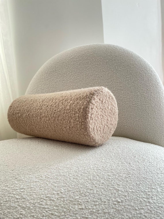 Boucle Beige Bolster Pillow- Cozy Pillow - Best seller pillow - Long Cushion - Lumbar Pillow-cylinder roll cushion