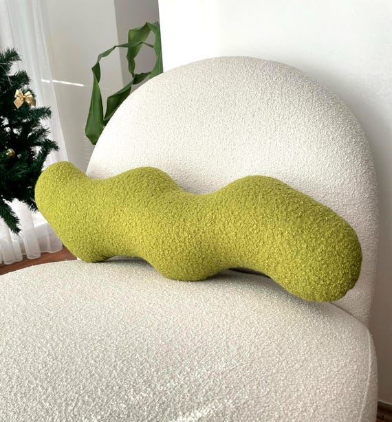 Wavy Boucle Decorative Pillow – Modern Accent Cushion in Multiple Colors for Contemporary Home Decor-Yellow Green