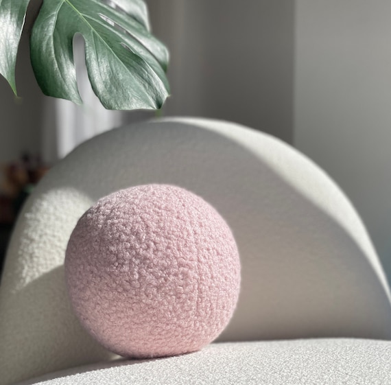 Boucle Powder Pink Ball Decorative Pillow,Teddy Ball Cushion,Best seller Home Decor,Round Throw Ball Pillow, ball pillow, fluffy pillow