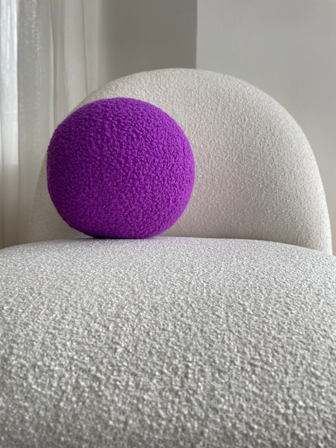 Boucle Ball Decorative Pillow Sky Blue Cushion Teddy Ball Etsy