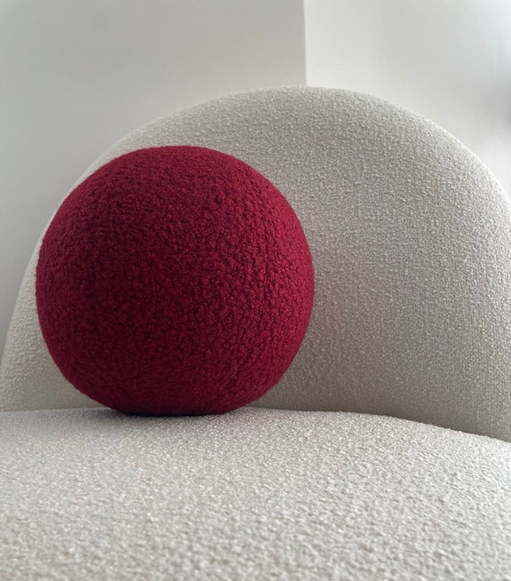 Burgundy Boucle Ball Pillow,Teddy Cushion,Best seller,Home Decor, modern minimalist, sale, scandinavian, Sphere, Round