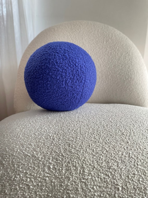 Boucle Ball Decorative Pillow, Teddy Ball Cushion,Best seller Home Decor, modern minimalism, Azure, Indigo, Blue, Admiral blue