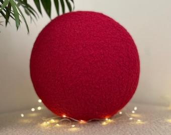 Boucle Ruby Ball Decorative Pillow, Teddy Ball Cushion,Best seller Home Decor,Round Throw Ball Pillow,teddy ball pillow, red ,fluffy pillow