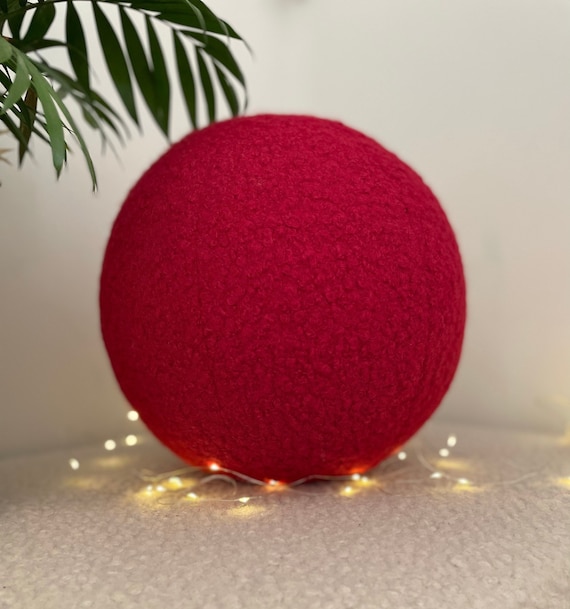 Boucle Ruby Ball Decorative Pillow, Teddy Ball Cushion,Best seller Home Decor,Round Throw Ball Pillow,teddy ball pillow, red ,fluffy pillow