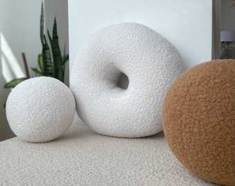 Boucle Round Donut Decorative Pillow, Teddy Ball Cushion,Best seller Home Decor,modern minimalism, fluffy, scandinavian
