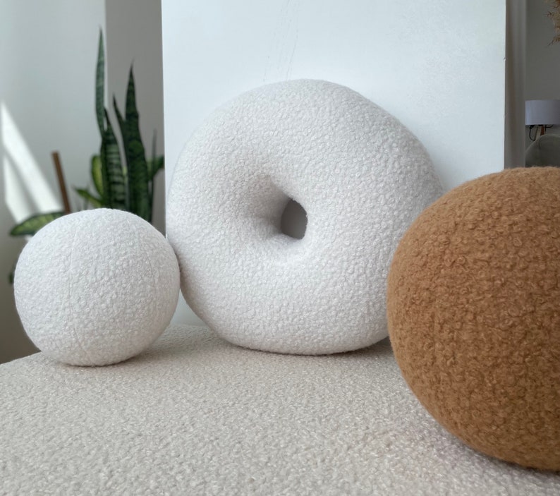 Boucle Round Donut Decorative Pillow Teddy Ball Cushionbest Etsy