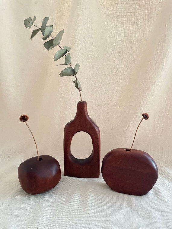 Wooden Vase- Wabi Sabi- Japandi- Geometric Vase- Minimalist Decorative Vase- Dried Flower Vase- Mahogany Wood Vase-Unique Natural Elegance