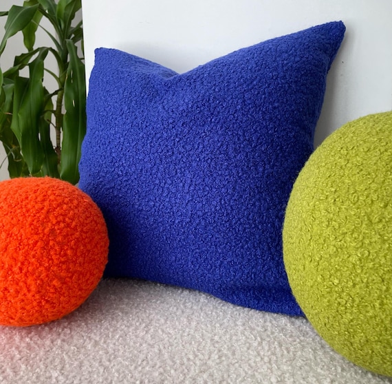Blue Boucle Pillow Cover- Cozy Pillow - Best seller pillow - Square Cushion - Lumbar Pillow - Pillow Case, Fluffy, Faux Fur, inner cushion