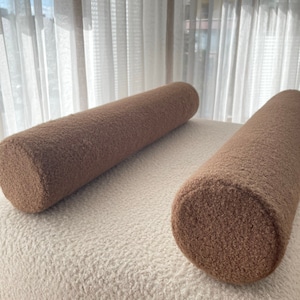 Handmade Mink Boucle Bolster Pillow: Cozy Lumbar Cushion