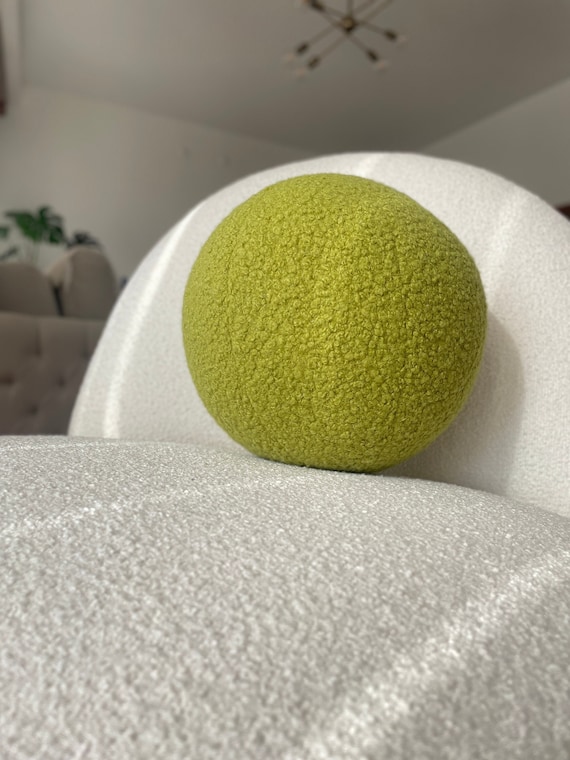 Yellow green Boucle Ball Decorative Pillow, Teddy Ball Cushion,Best seller, Home Decor,modern minimalism, fluffy, scandinavian, apple green