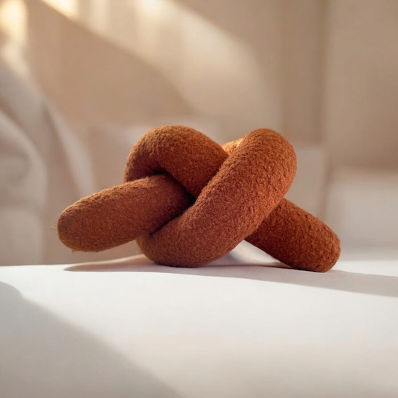 Boucle Knot Pillow, Love Knot Pillow, Pretzel plush, Teddy Knot Cushion, Terracotta tile colors, Best Seller Pillow, Chain Cushion