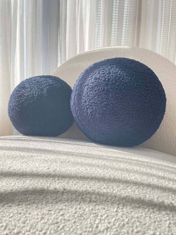 Navy Blue Boucle Ball Decorative Pillow, Teddy Ball Cushion,Best seller Home Decor,modern minimalism, fluffy