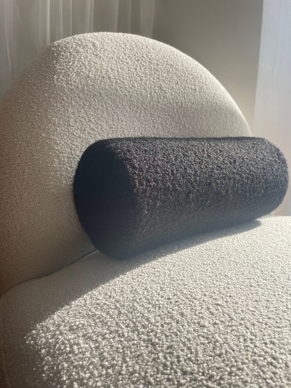 Boucle Black Bolster Pillow- Cozy Pillow - Best seller pillow - Long Cushion - Lumbar Pillow-cylinder roll cushion