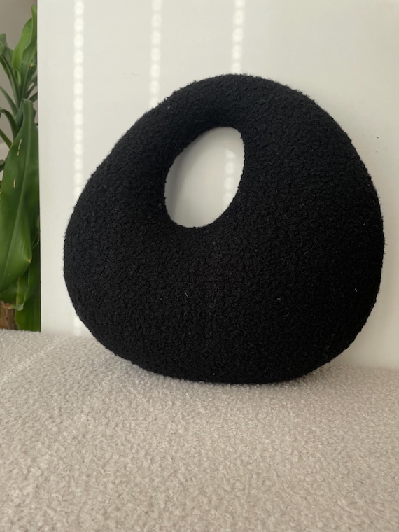 Amorphous Black Boucle pillow | Handmade Cushion| Minimalist Decor | Asymmetrical Design | Neutral Earthy Tones