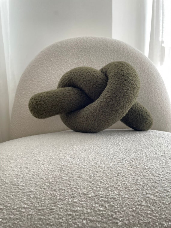 Boucle Olive Green Knot Pillow, Love Knot Pillow, Teddy Knot Cushion, Boucle Decorative Pillow, Best Seller, chunky, luxury home design