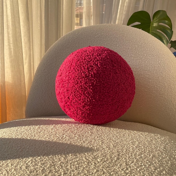 Magenta Boucle Ball Pillow: Modern Minimalist Home Decor
